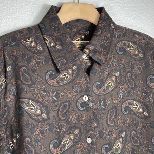 Brown Paisley L Button Up Shirt Western Boho Cowgirl Academic Vintage La Cabana